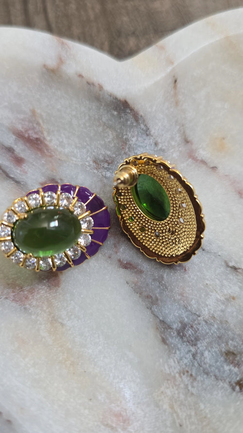 Vintage Style Enamel Cabochon Stud Earrings