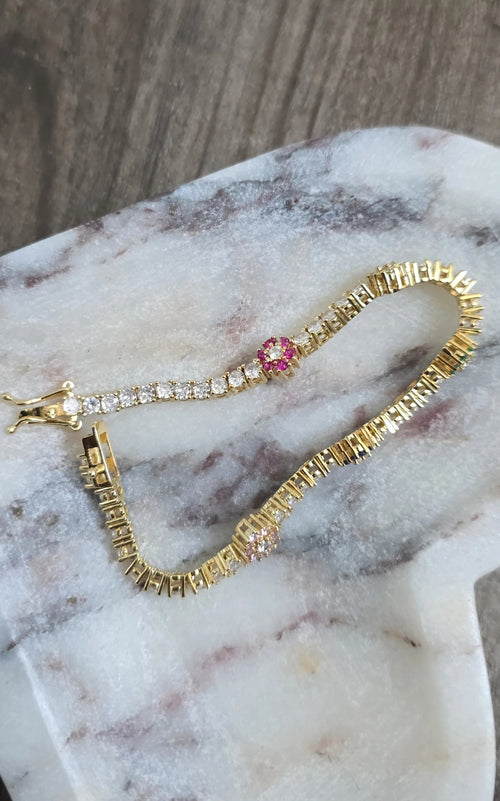 14K Gold dipped Multi-Color CZ Tennis Bracelet